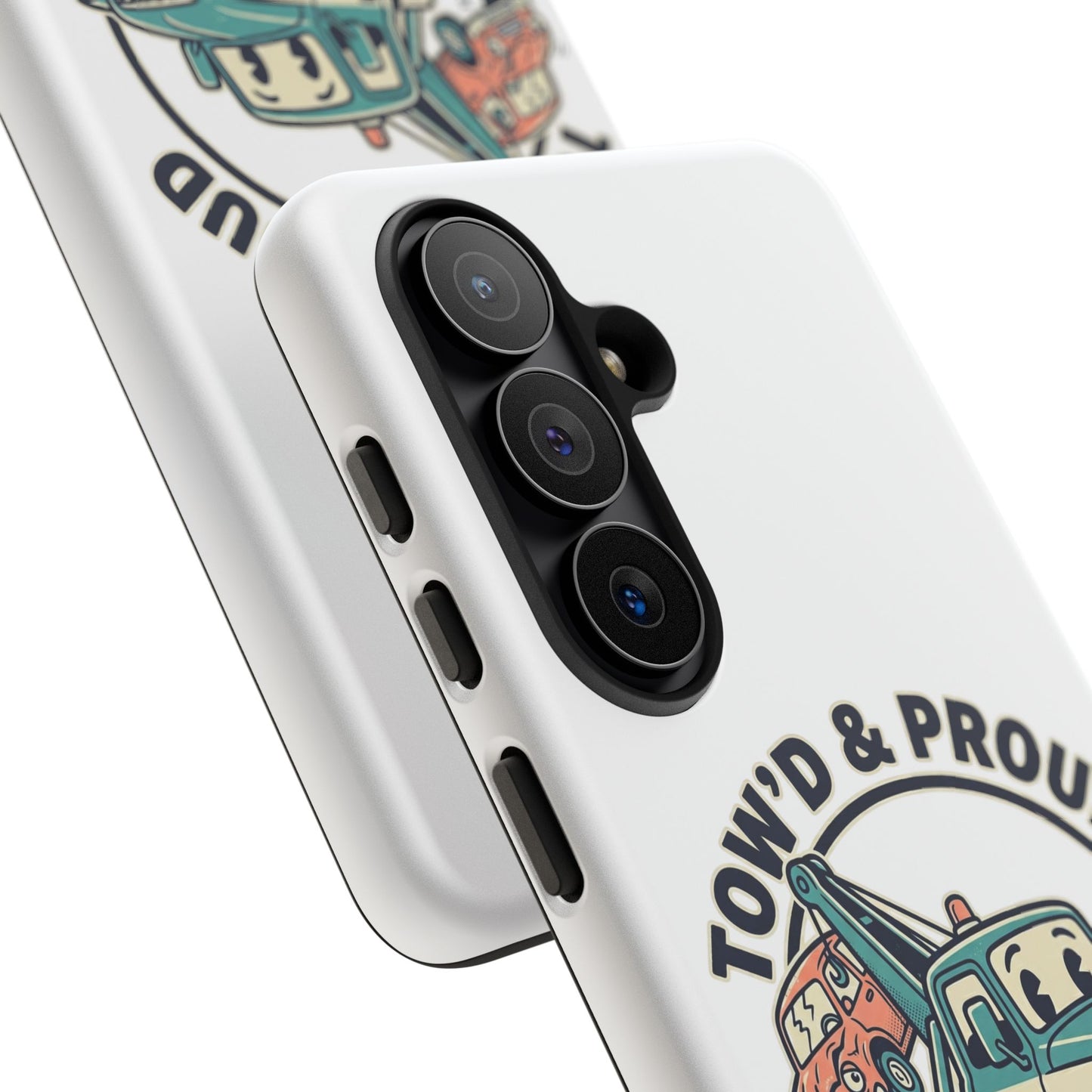 Fast Shipping 3-5 business days in the US. Tow'd & Proud tow truck phone case | humorous tow truck design