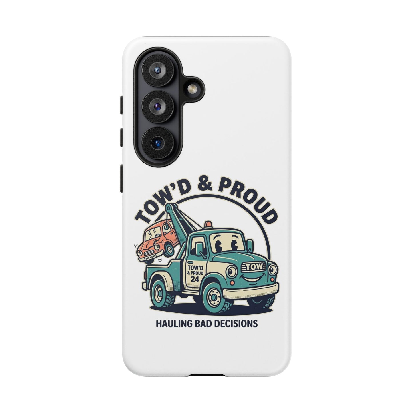 Fast Shipping 3-5 business days in the US. Tow'd & Proud tow truck phone case | humorous tow truck design