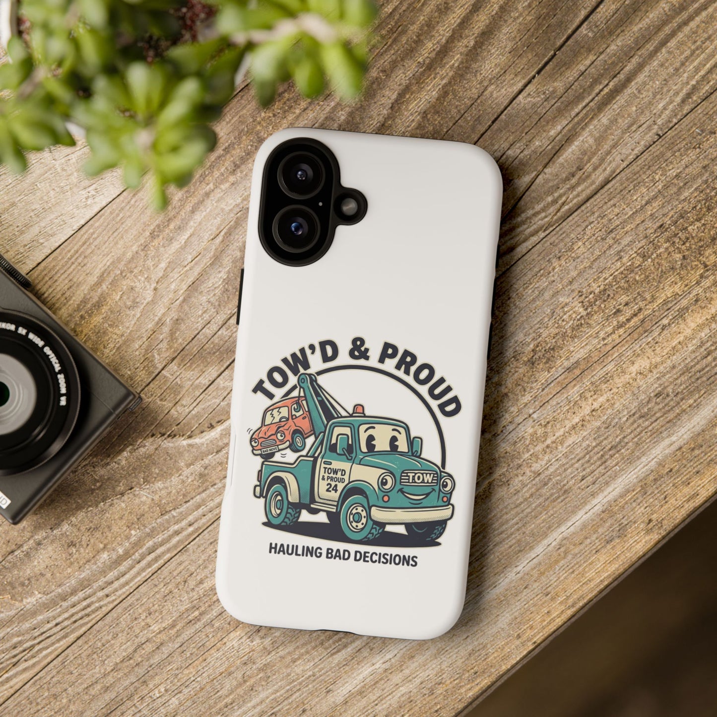 Fast Shipping 3-5 business days in the US. Tow'd & Proud tow truck phone case | humorous tow truck design