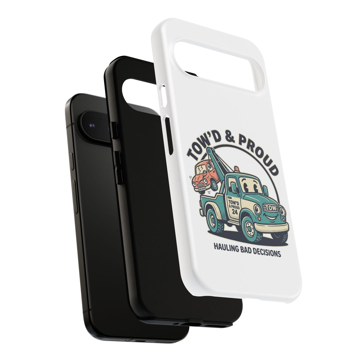 Fast Shipping 3-5 business days in the US. Tow'd & Proud tow truck phone case | humorous tow truck design