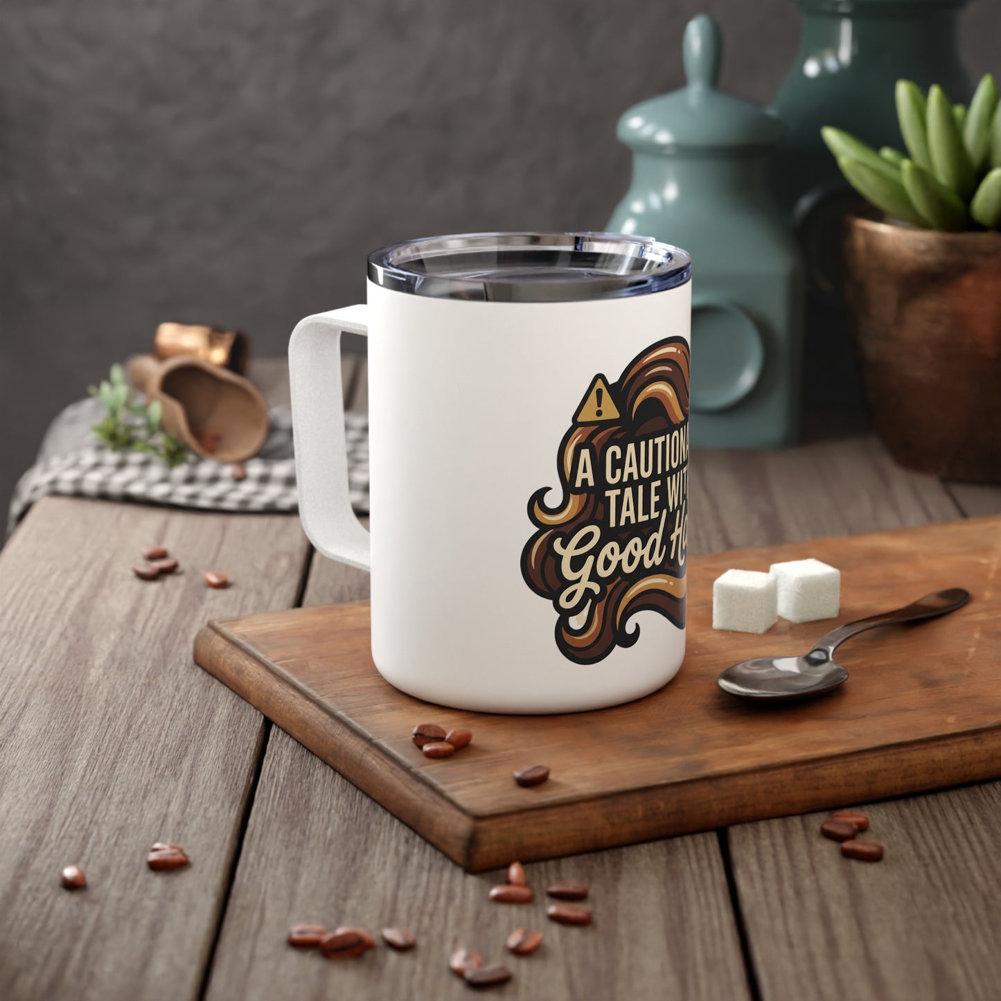Insulated Coffee Mug – “A Cautionary Tale With Good Hair” Travel Tumbler