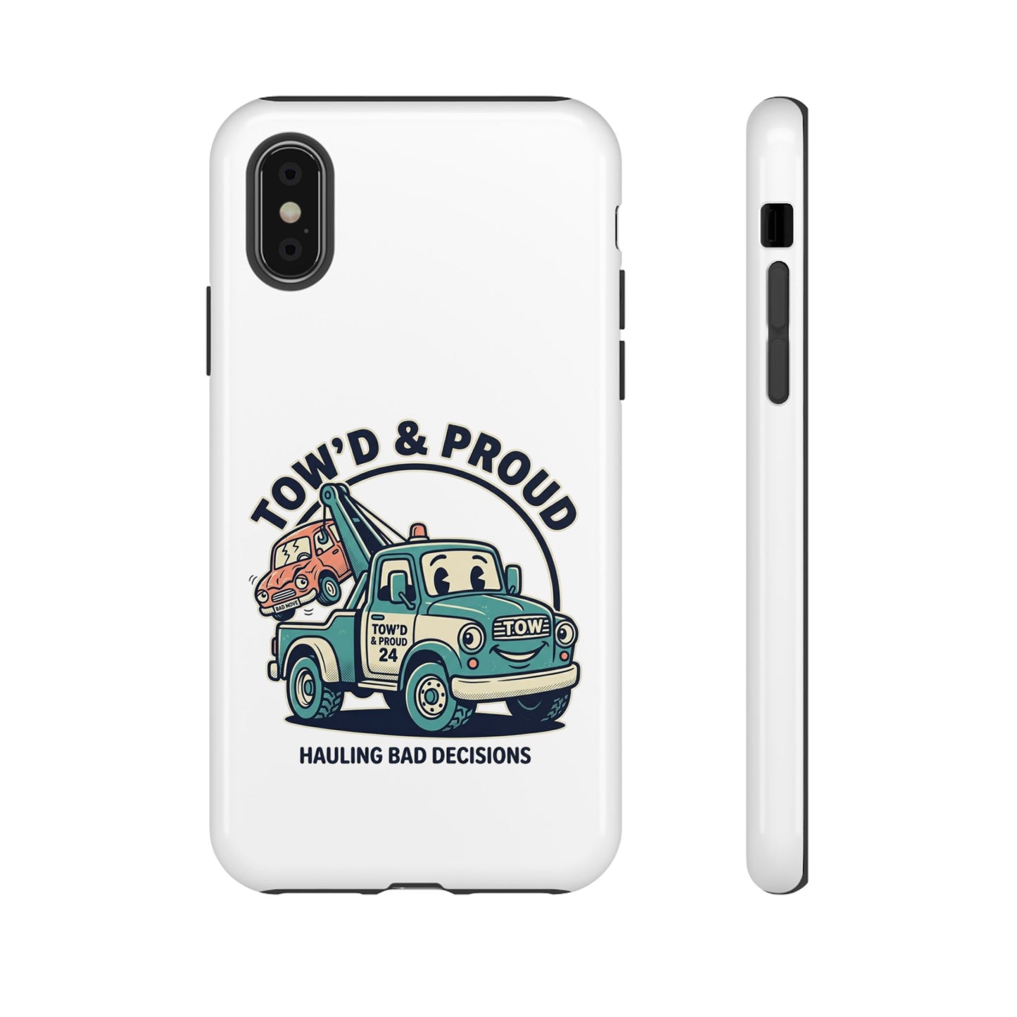 Fast Shipping 3-5 business days in the US. Tow'd & Proud tow truck phone case | humorous tow truck design