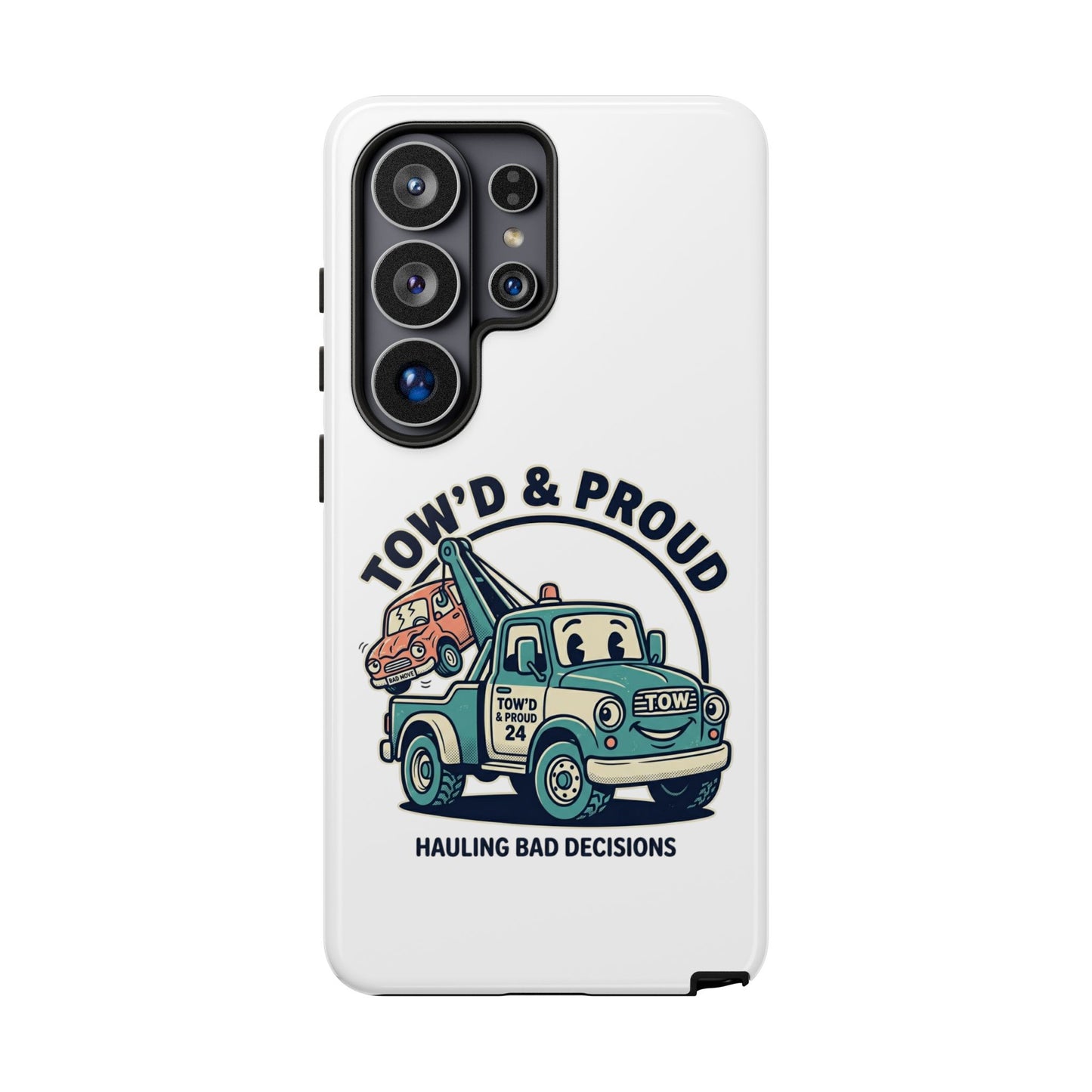 Fast Shipping 3-5 business days in the US. Tow'd & Proud tow truck phone case | humorous tow truck design
