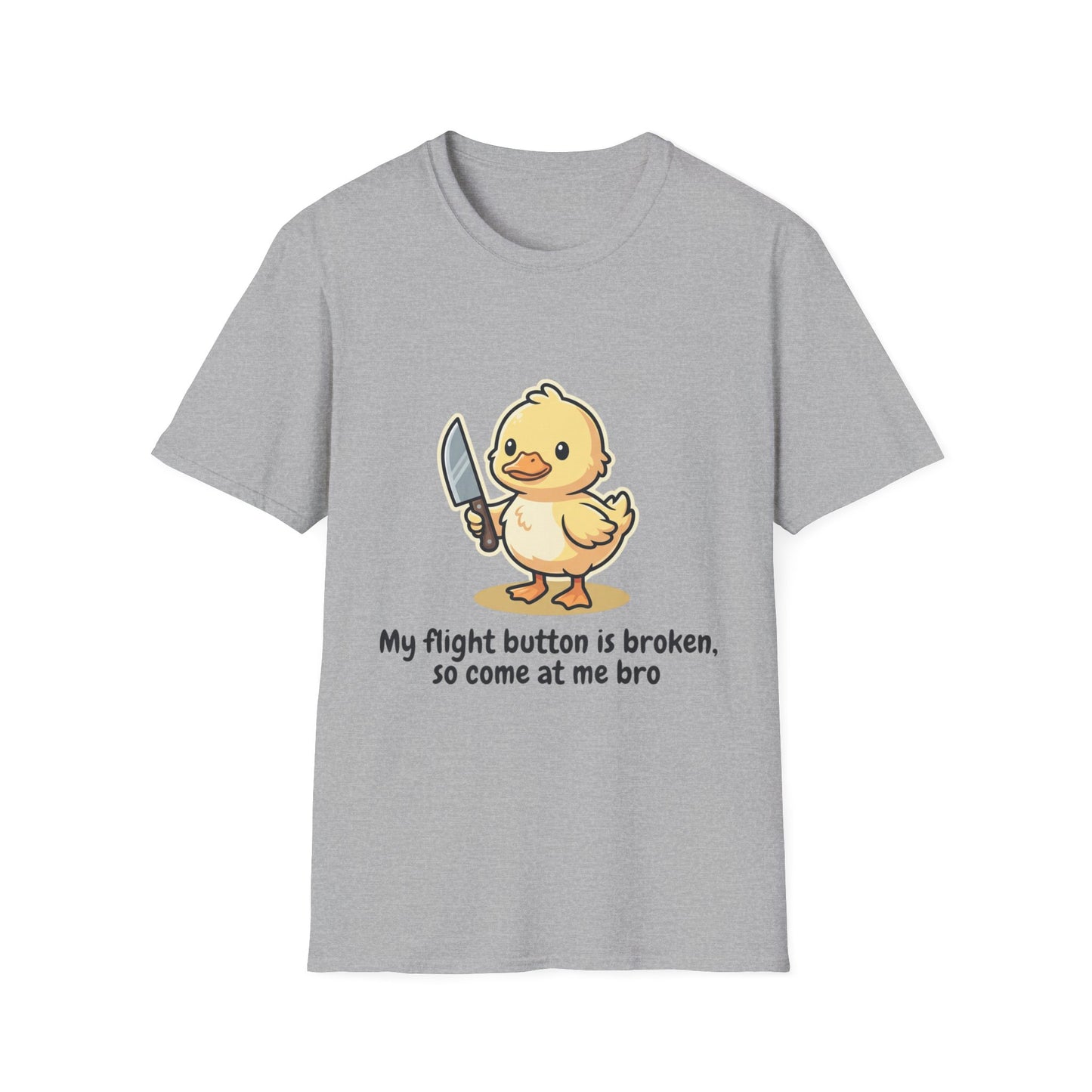 T-Shirt — Cute Angry Chick with Knife "My Flight Button Is Broken So Come At Me Bro"