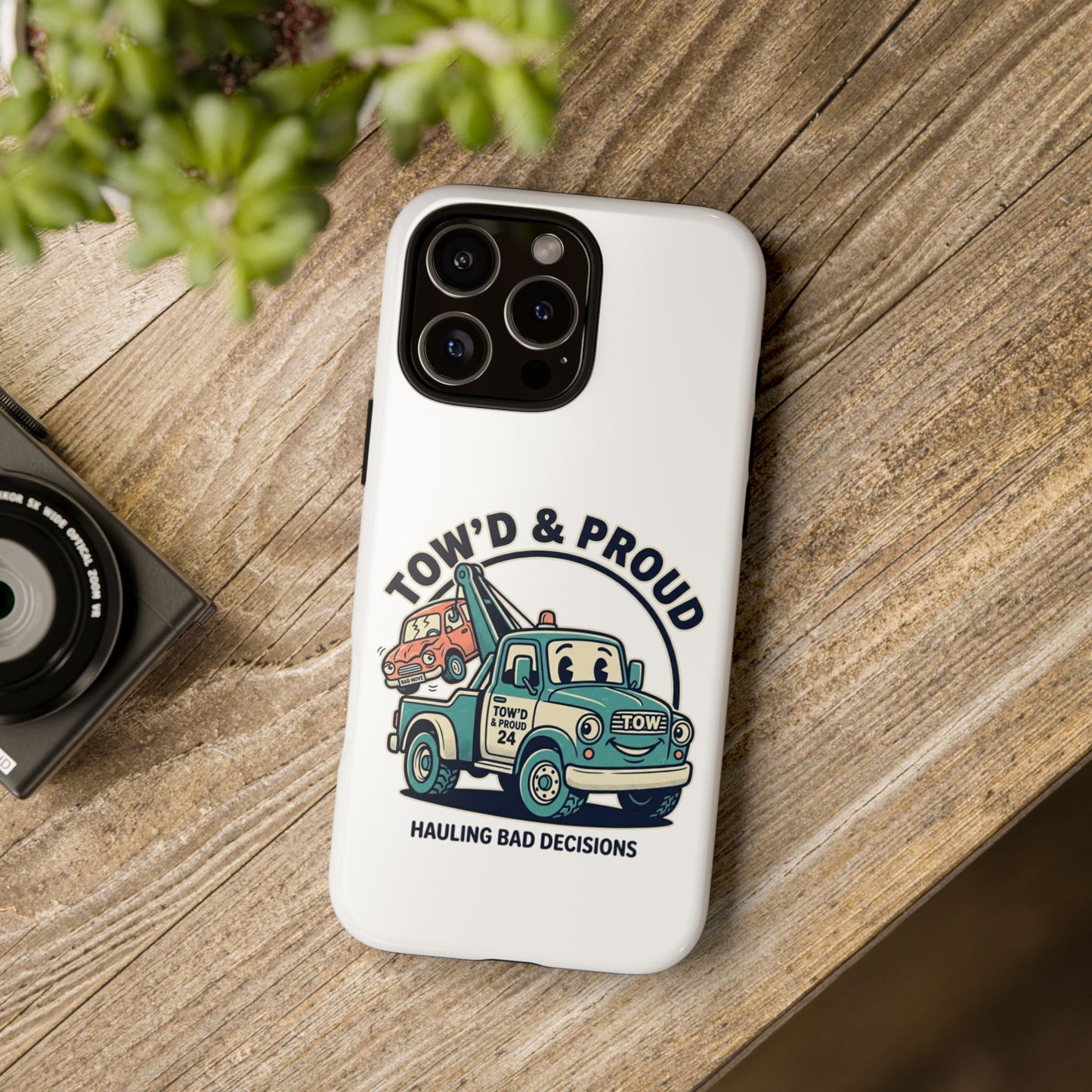 Fast Shipping 3-5 business days in the US. Tow'd & Proud tow truck phone case | humorous tow truck design