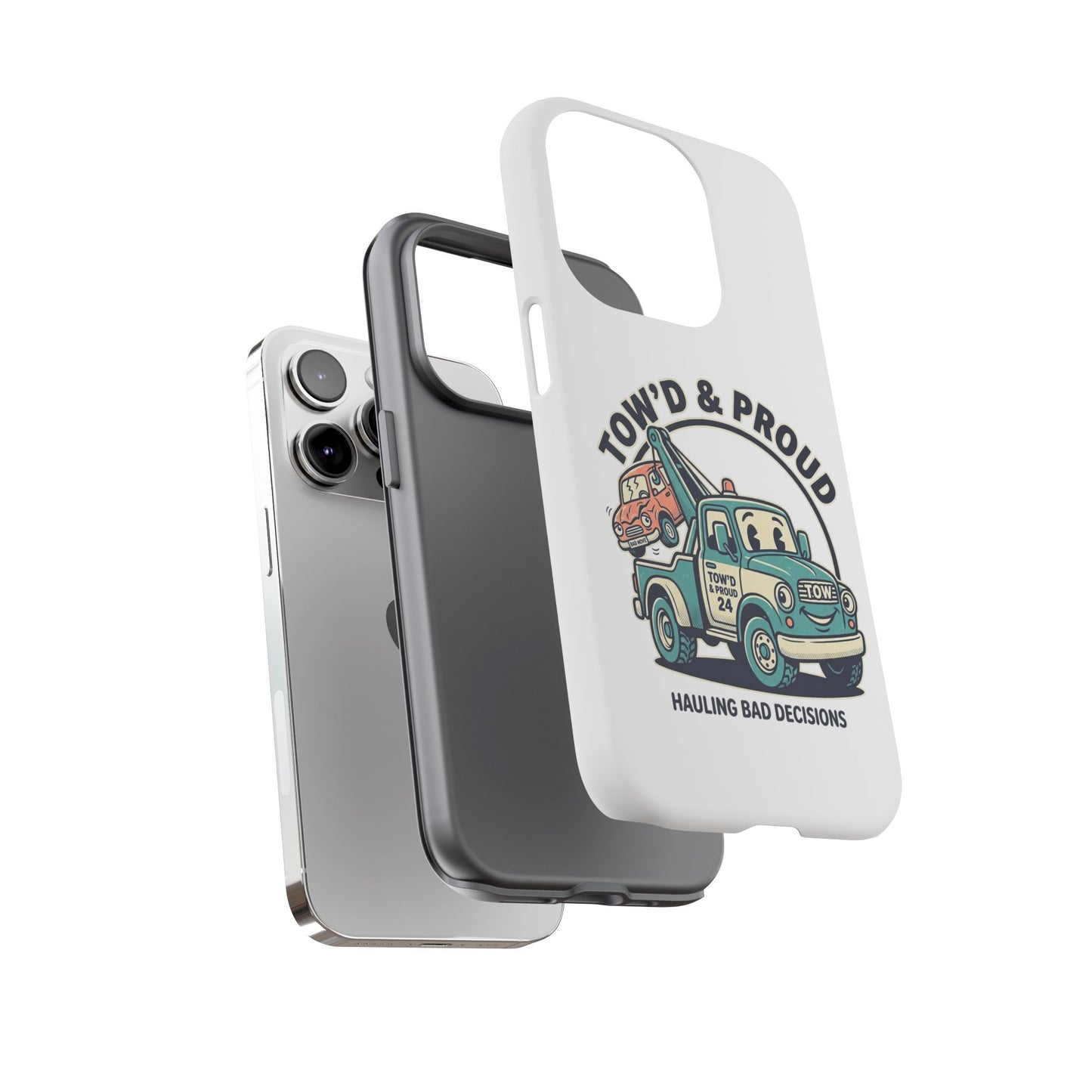 Fast Shipping 3-5 business days in the US. Tow'd & Proud tow truck phone case | humorous tow truck design