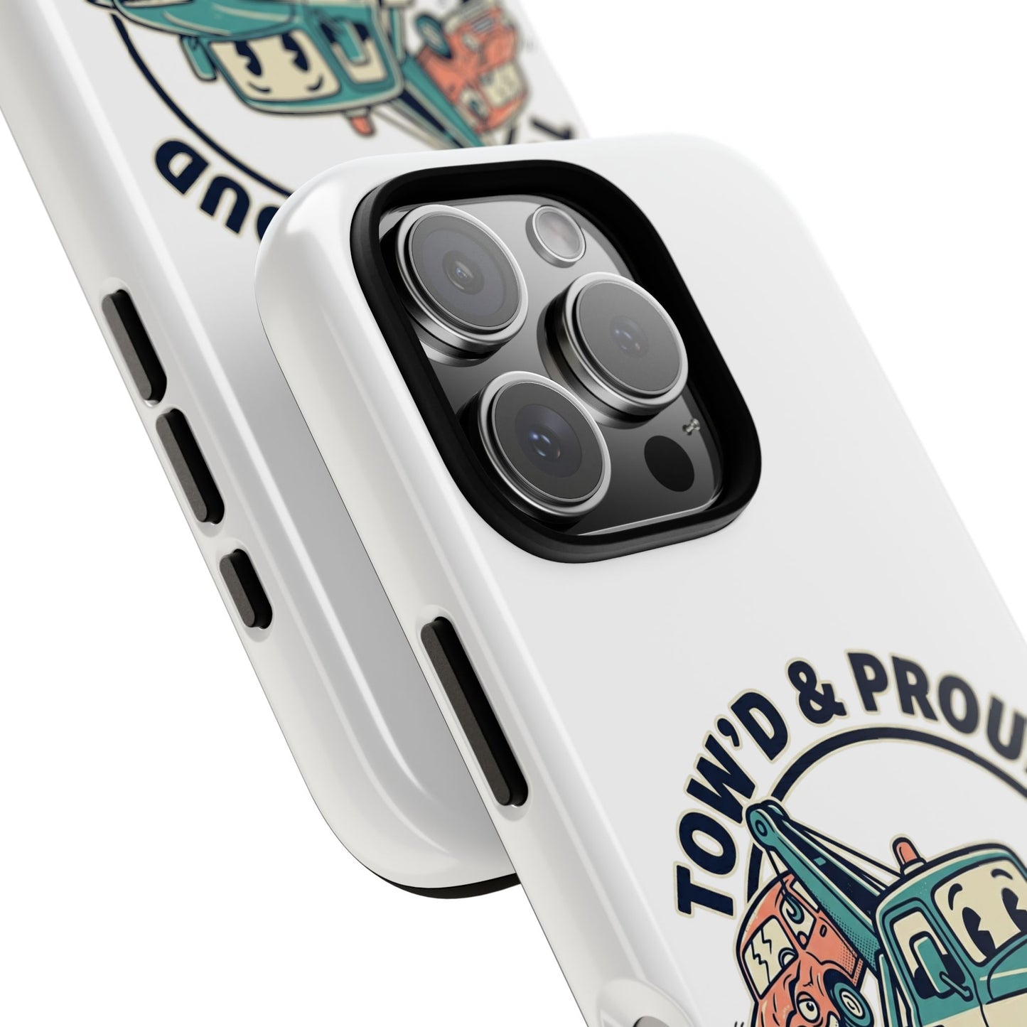 Fast Shipping 3-5 business days in the US. Tow'd & Proud tow truck phone case | humorous tow truck design