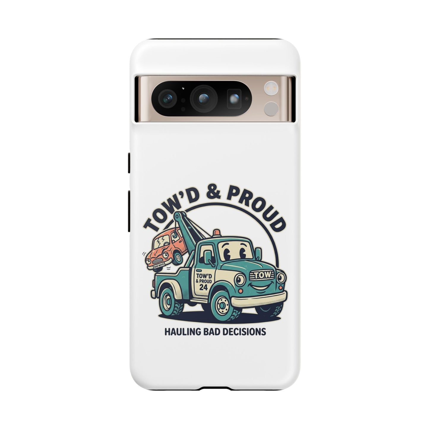 Fast Shipping 3-5 business days in the US. Tow'd & Proud tow truck phone case | humorous tow truck design