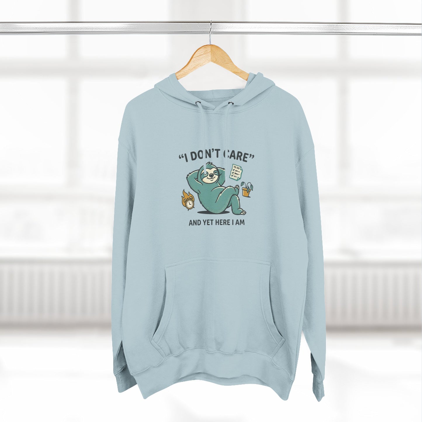 I Don't Care Sloth Hoodie | Lazy Sloth Illustration, Humorous Quote Pullover