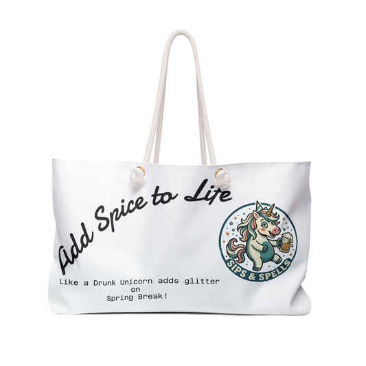 Add Spice to Life Weekender Bag | Sips & Spells Unicorn Logo