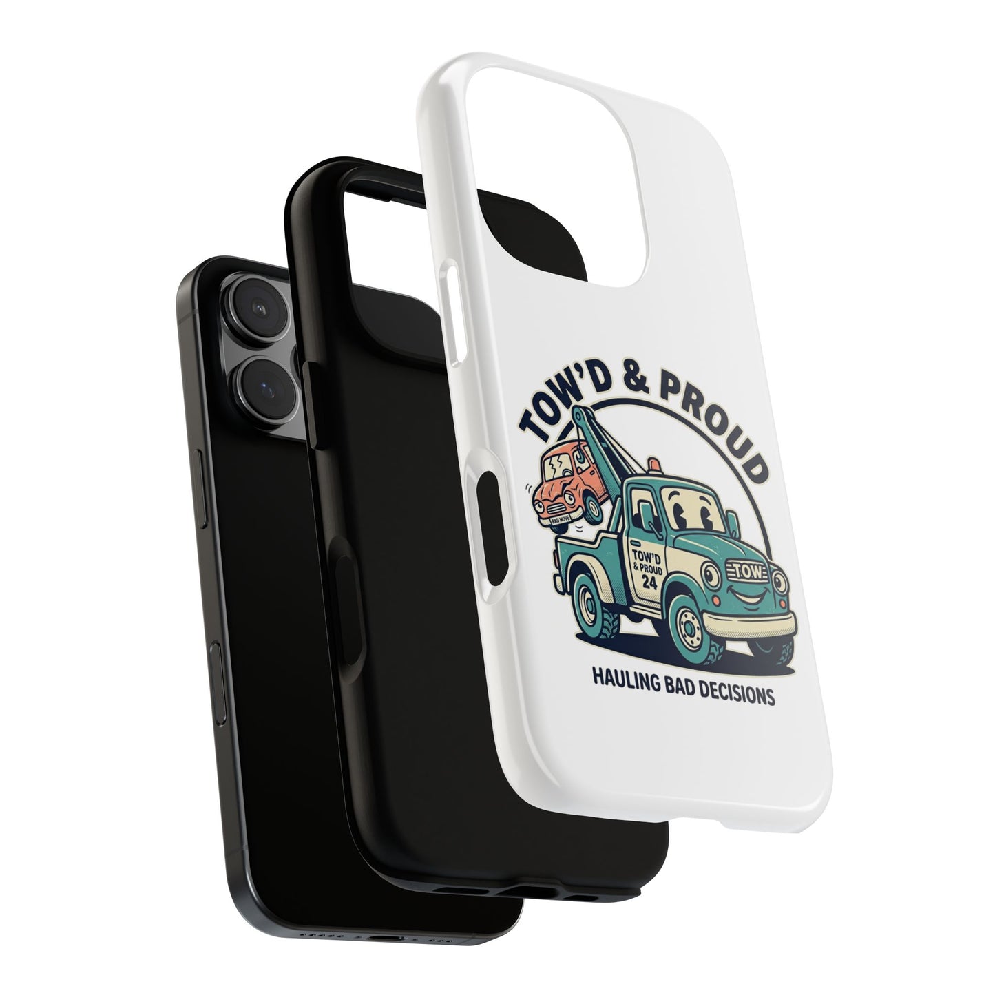 Fast Shipping 3-5 business days in the US. Tow'd & Proud tow truck phone case | humorous tow truck design