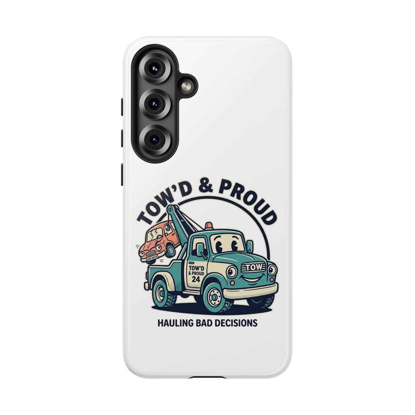 Fast Shipping 3-5 business days in the US. Tow'd & Proud tow truck phone case | humorous tow truck design