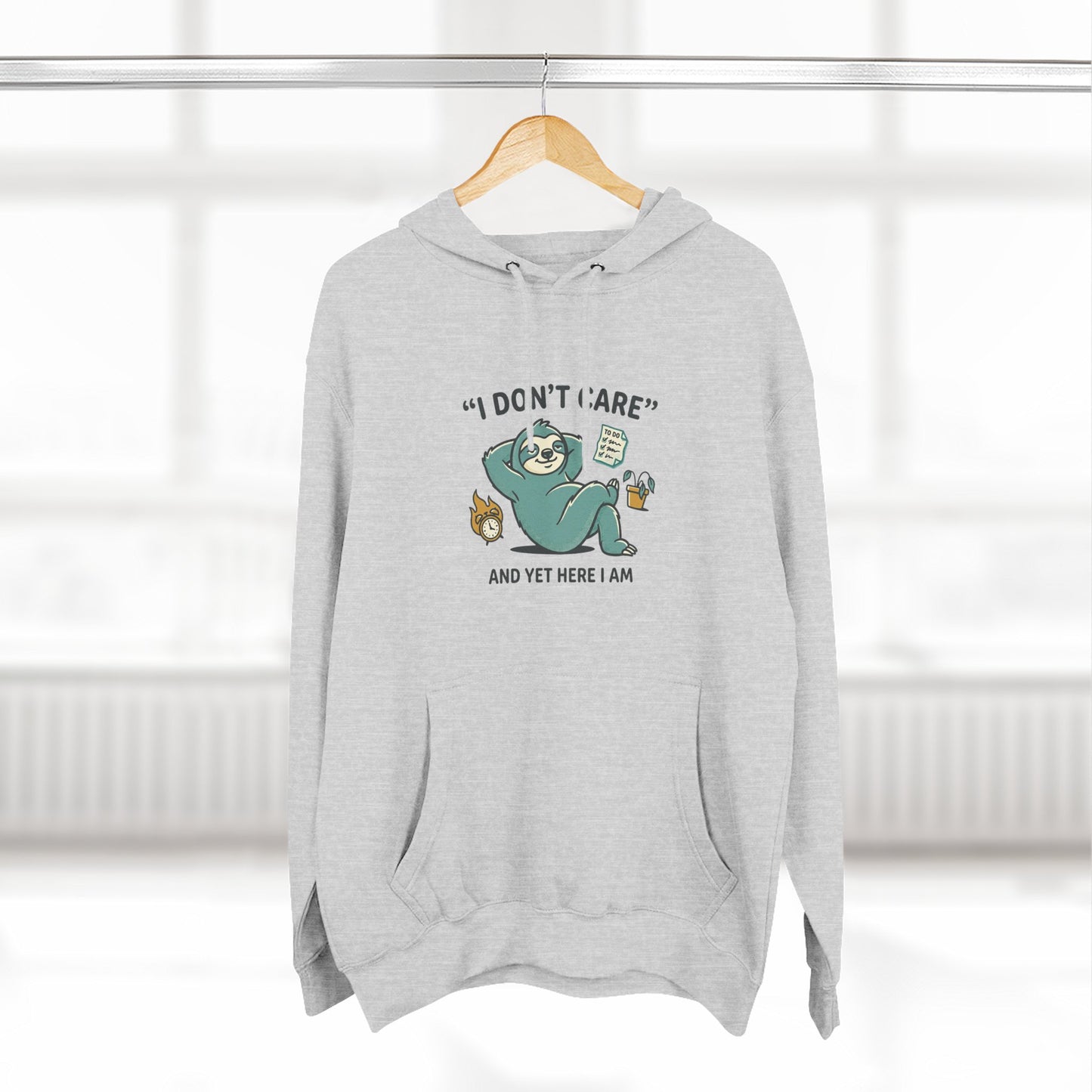 I Don't Care Sloth Hoodie | Lazy Sloth Illustration, Humorous Quote Pullover