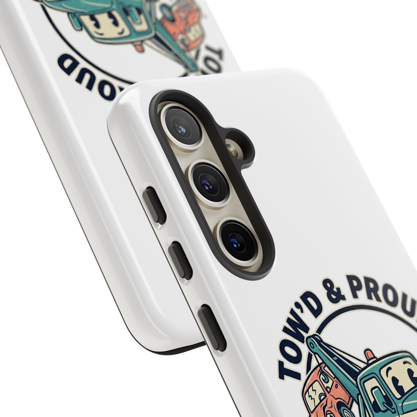 Fast Shipping 3-5 business days in the US. Tow'd & Proud tow truck phone case | humorous tow truck design