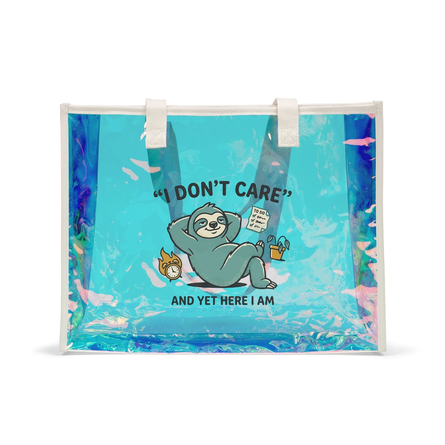 I Dont Care Sloth Beach Tote Bag Holographic Clear Summer Tote