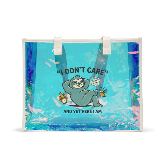 I Dont Care Sloth Beach Tote Bag Holographic Clear Summer Tote