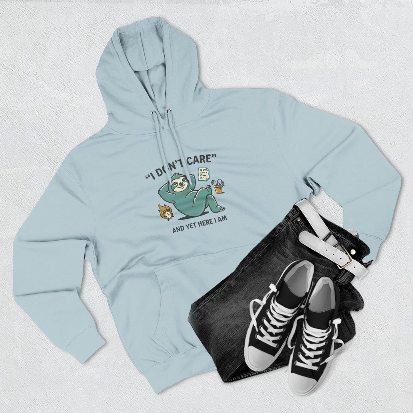 I Don't Care Sloth Hoodie | Lazy Sloth Illustration, Humorous Quote Pullover