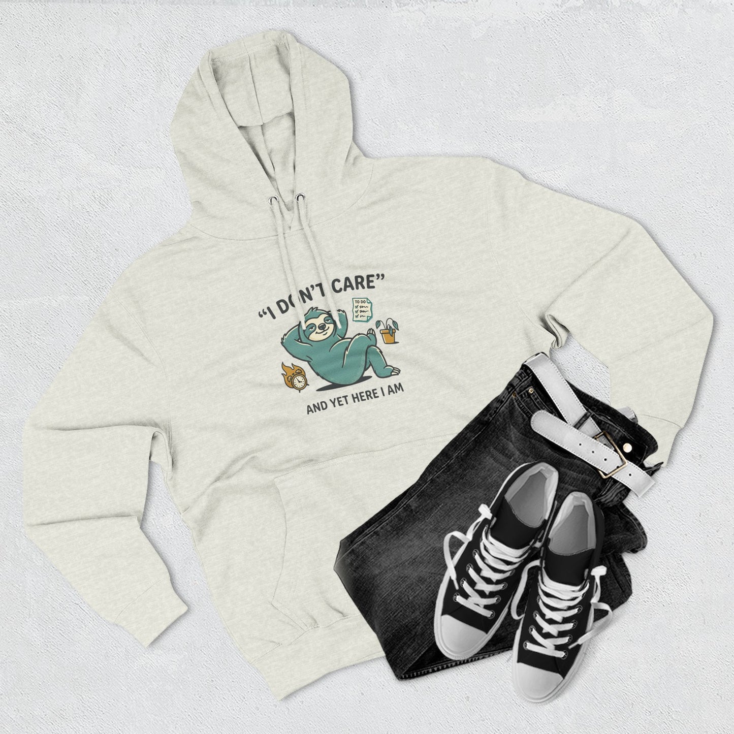 I Don't Care Sloth Hoodie | Lazy Sloth Illustration, Humorous Quote Pullover
