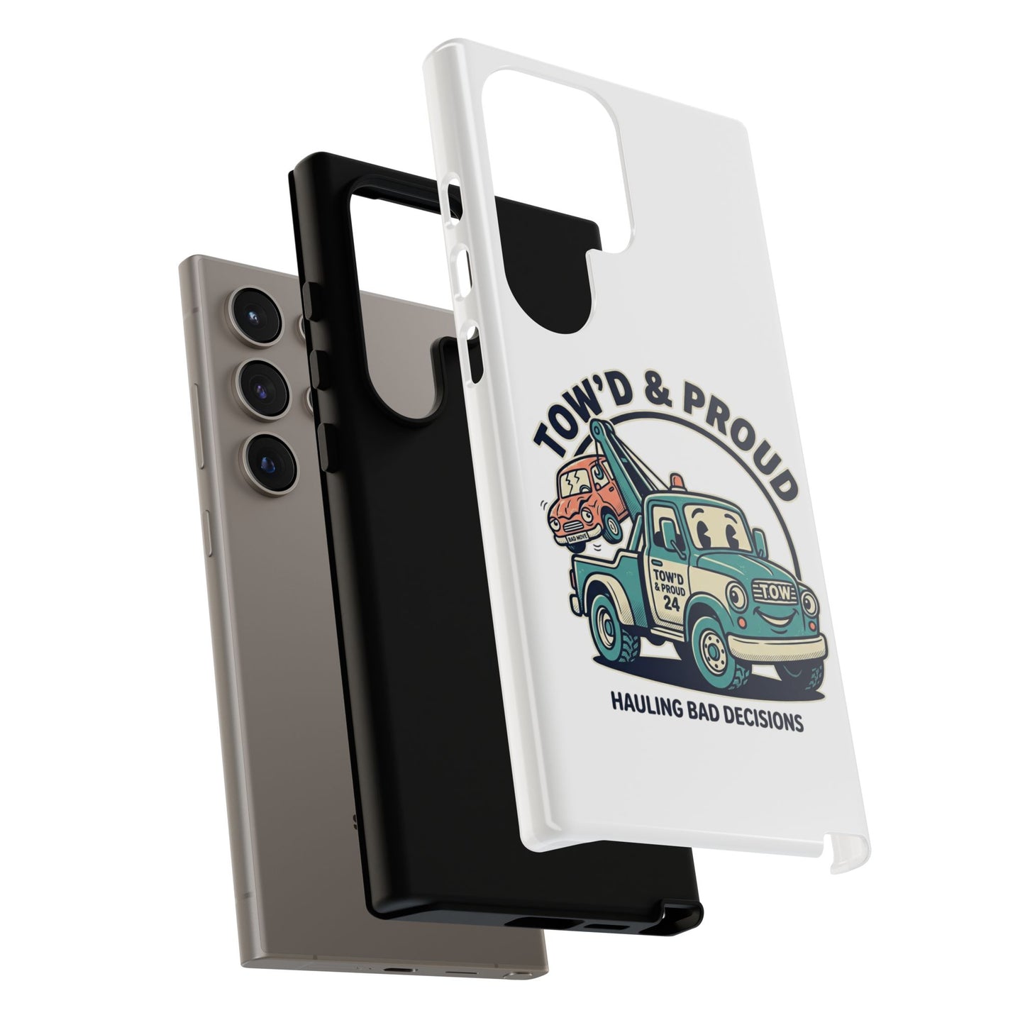 Fast Shipping 3-5 business days in the US. Tow'd & Proud tow truck phone case | humorous tow truck design