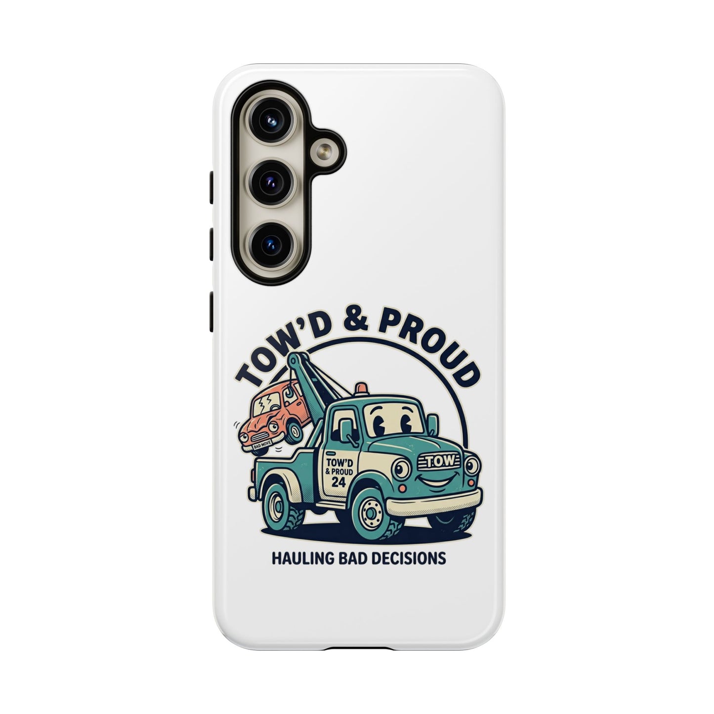 Fast Shipping 3-5 business days in the US. Tow'd & Proud tow truck phone case | humorous tow truck design