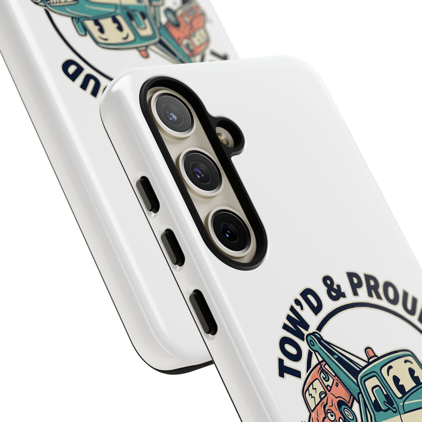 Fast Shipping 3-5 business days in the US. Tow'd & Proud tow truck phone case | humorous tow truck design