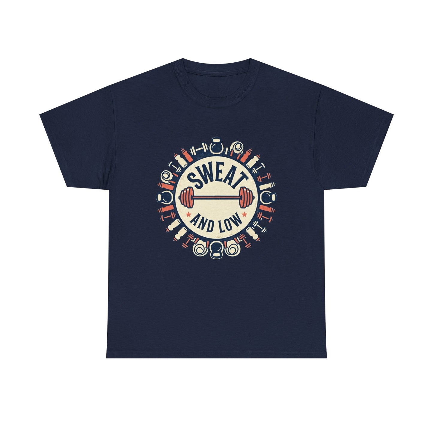 Sweat and Love T-Shirt | Fitness Emblem, Barbell and Kettlebell Design