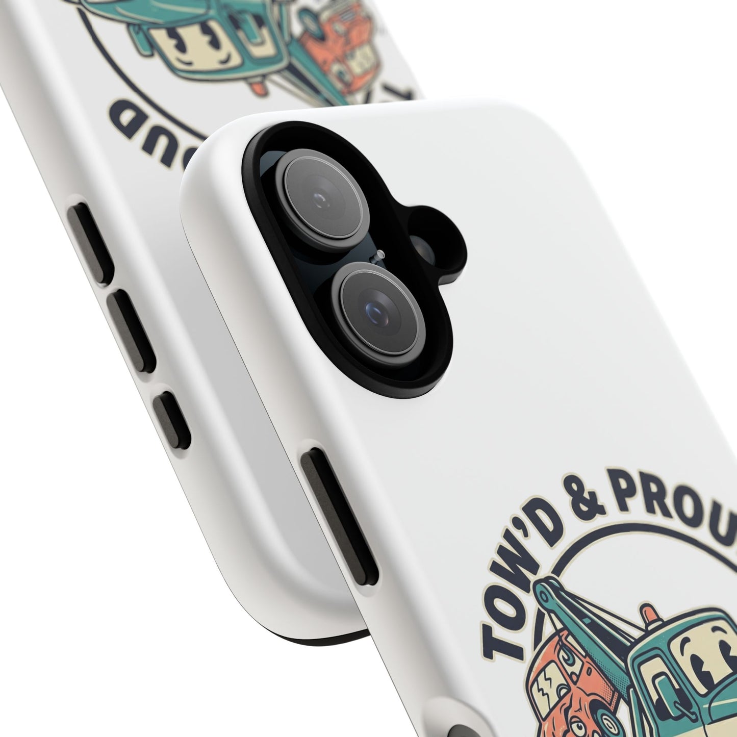 Fast Shipping 3-5 business days in the US. Tow'd & Proud tow truck phone case | humorous tow truck design