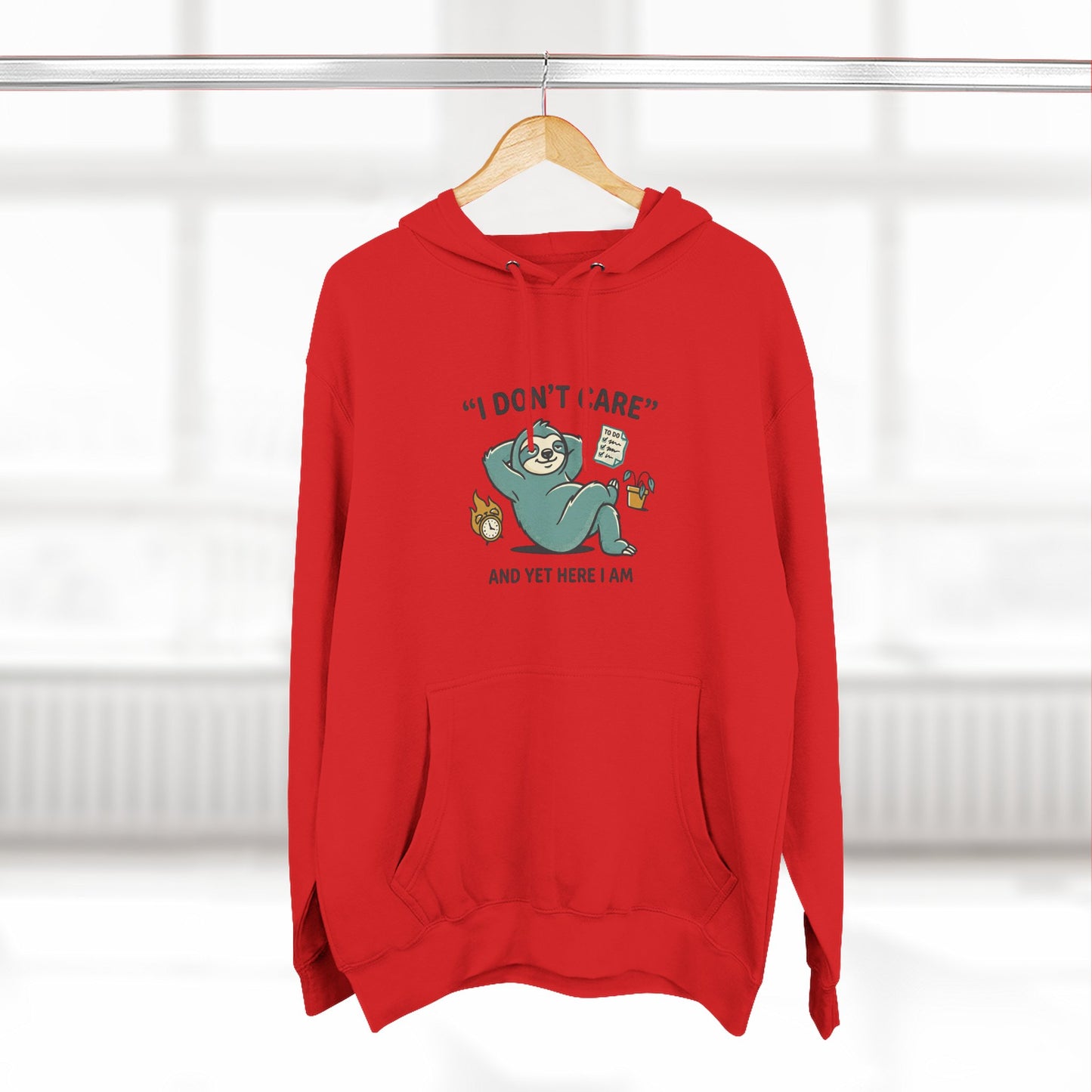 I Don't Care Sloth Hoodie | Lazy Sloth Illustration, Humorous Quote Pullover