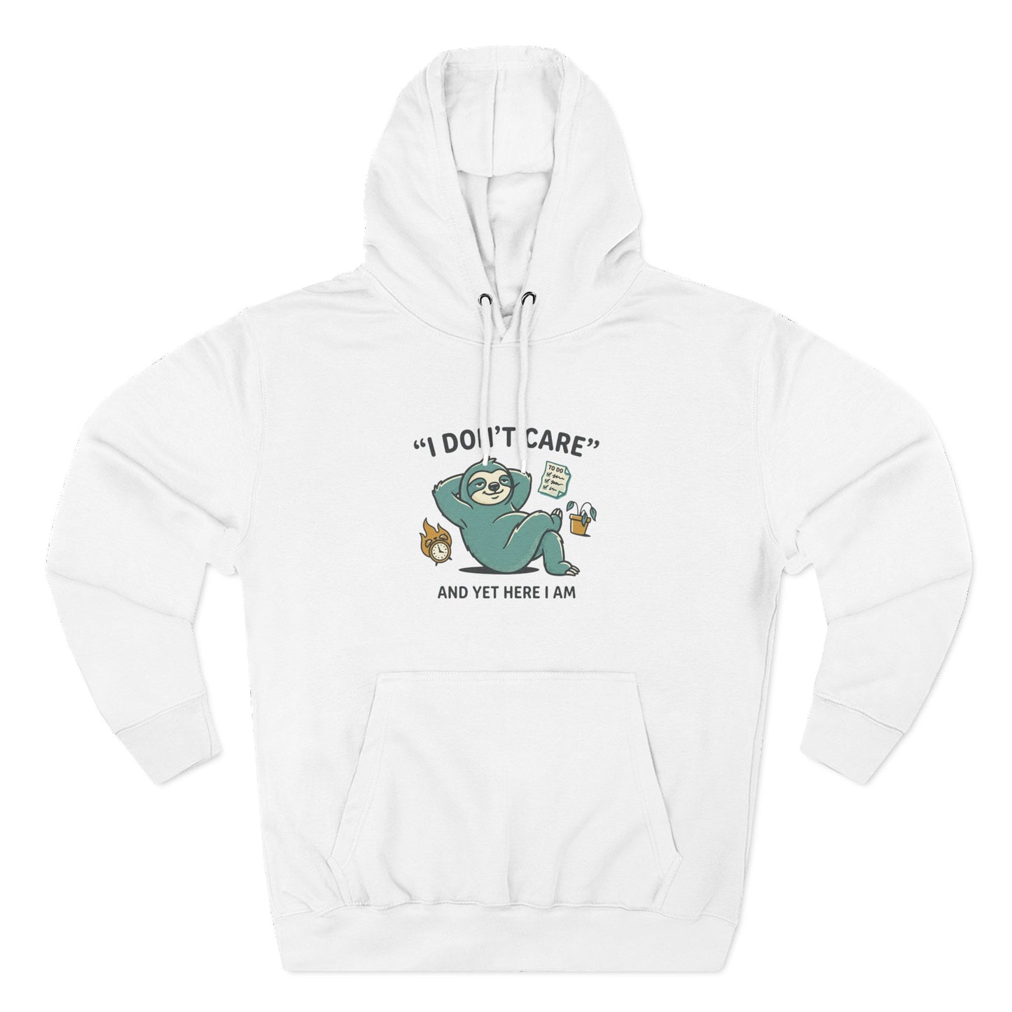 I Don't Care Sloth Hoodie | Lazy Sloth Illustration, Humorous Quote Pullover