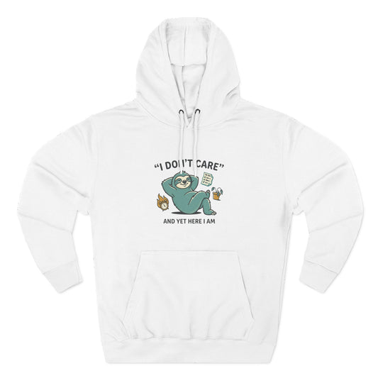 I Don't Care Sloth Hoodie | Lazy Sloth Illustration, Humorous Quote Pullover