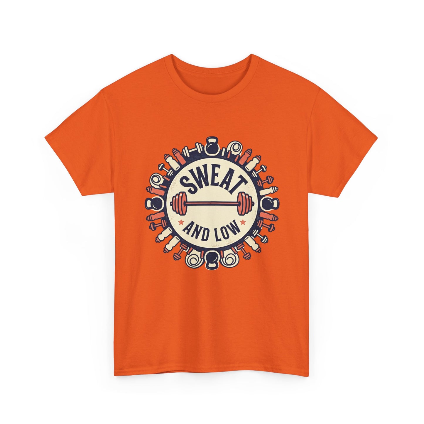 Sweat and Love T-Shirt | Fitness Emblem, Barbell and Kettlebell Design
