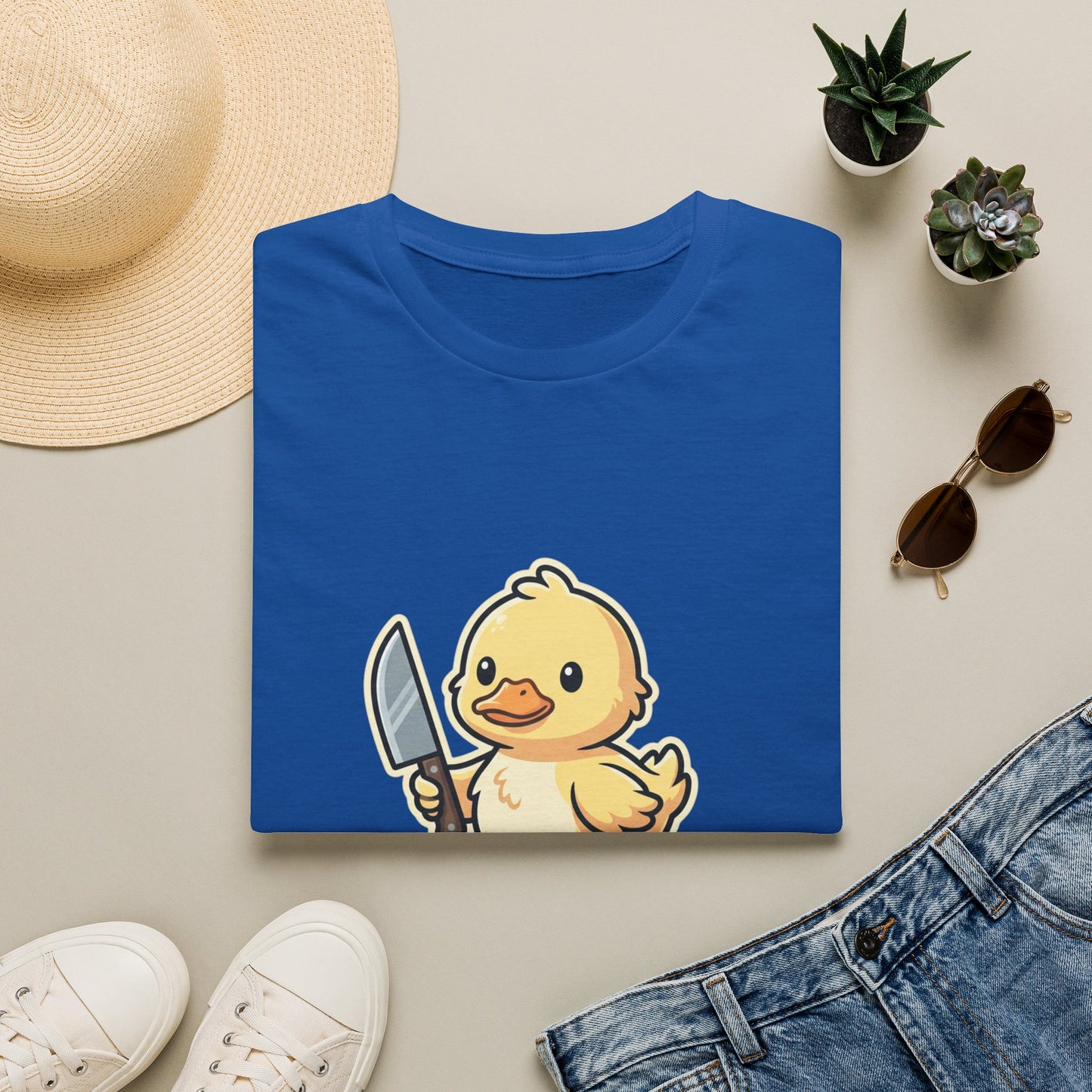 T-Shirt — Cute Angry Chick with Knife "My Flight Button Is Broken So Come At Me Bro"