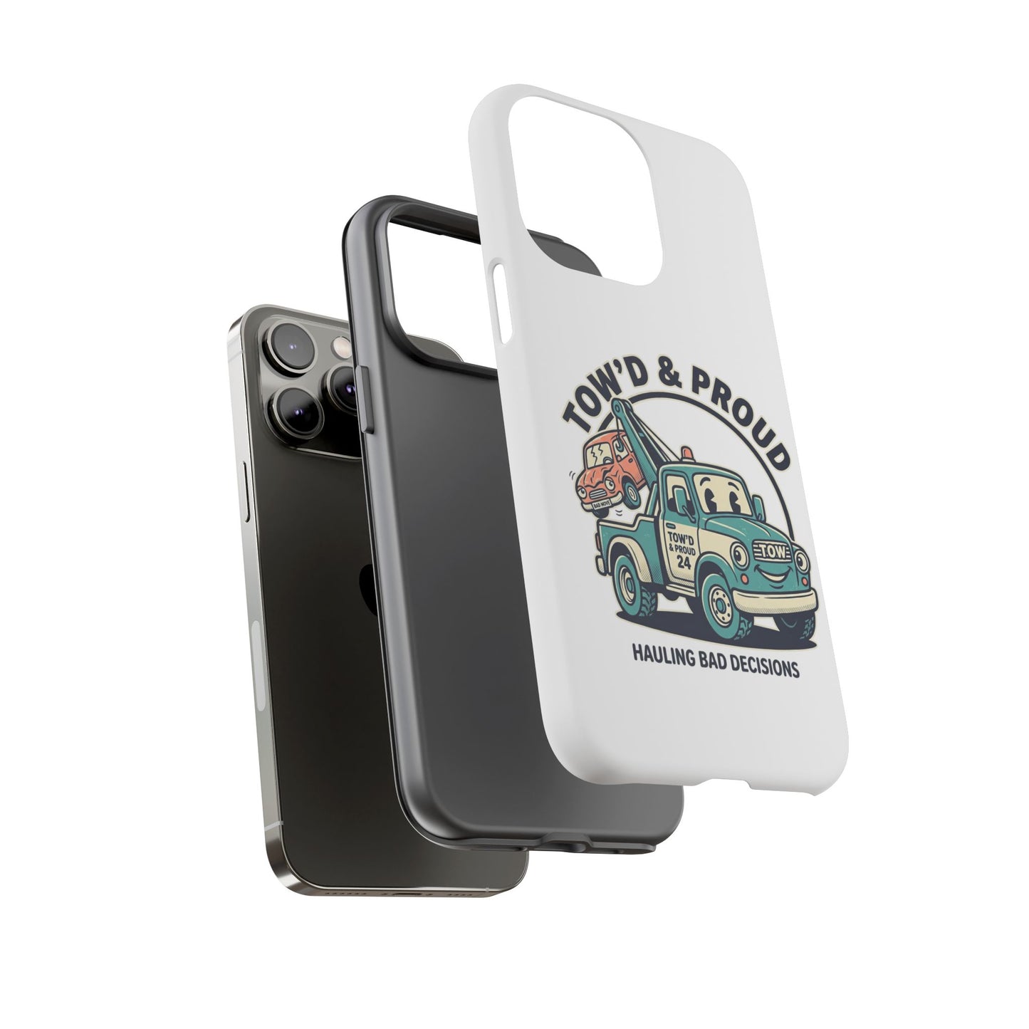 Fast Shipping 3-5 business days in the US. Tow'd & Proud tow truck phone case | humorous tow truck design
