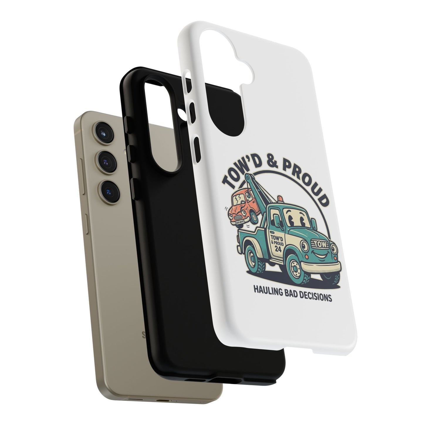 Fast Shipping 3-5 business days in the US. Tow'd & Proud tow truck phone case | humorous tow truck design