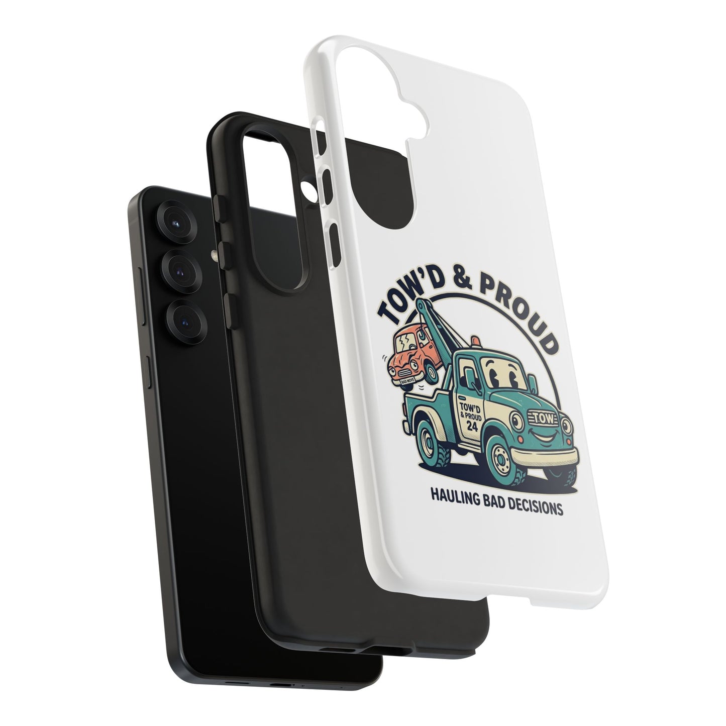 Fast Shipping 3-5 business days in the US. Tow'd & Proud tow truck phone case | humorous tow truck design