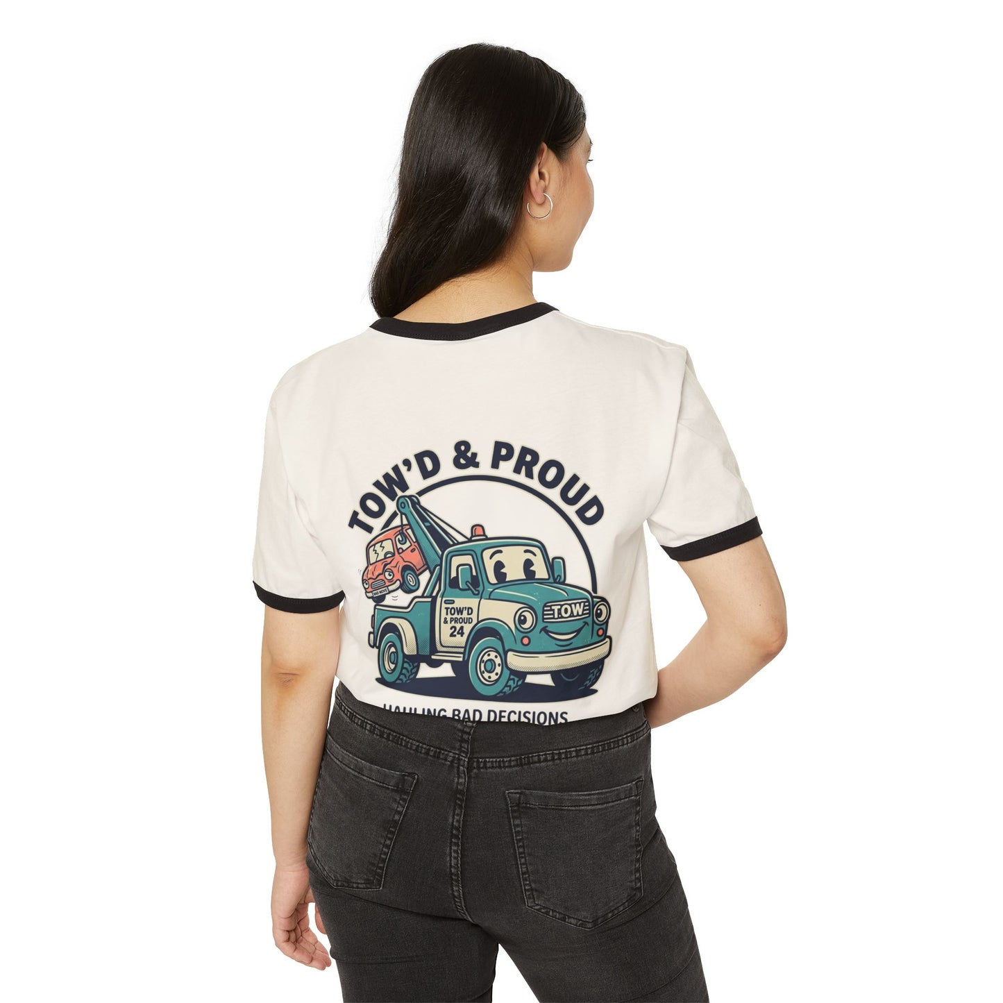 Fast Shipping 3-5 business days in the US. Print It Your Way cream ringer tee | customizable chest text, navy trim