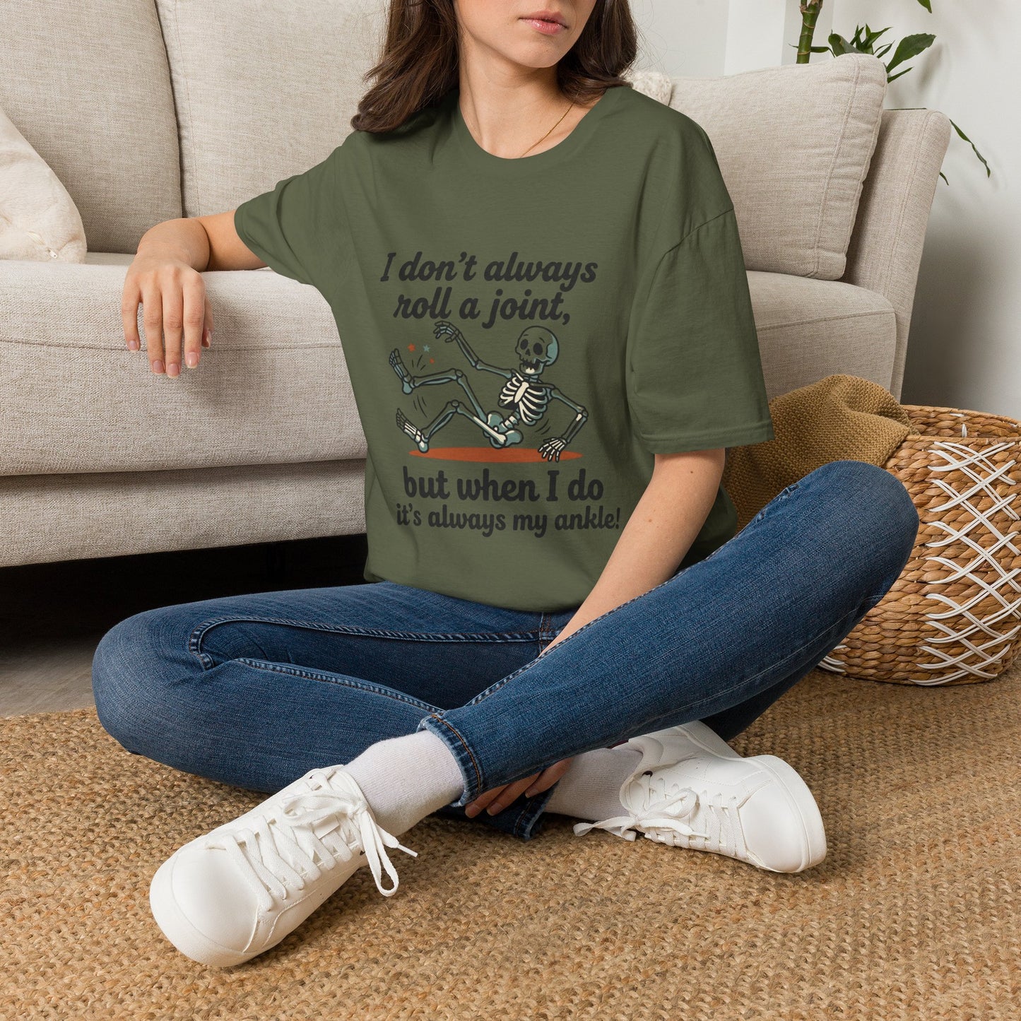Skeleton 'I don't always roll a joint…but when I do it's always my ankle' T-Shirt