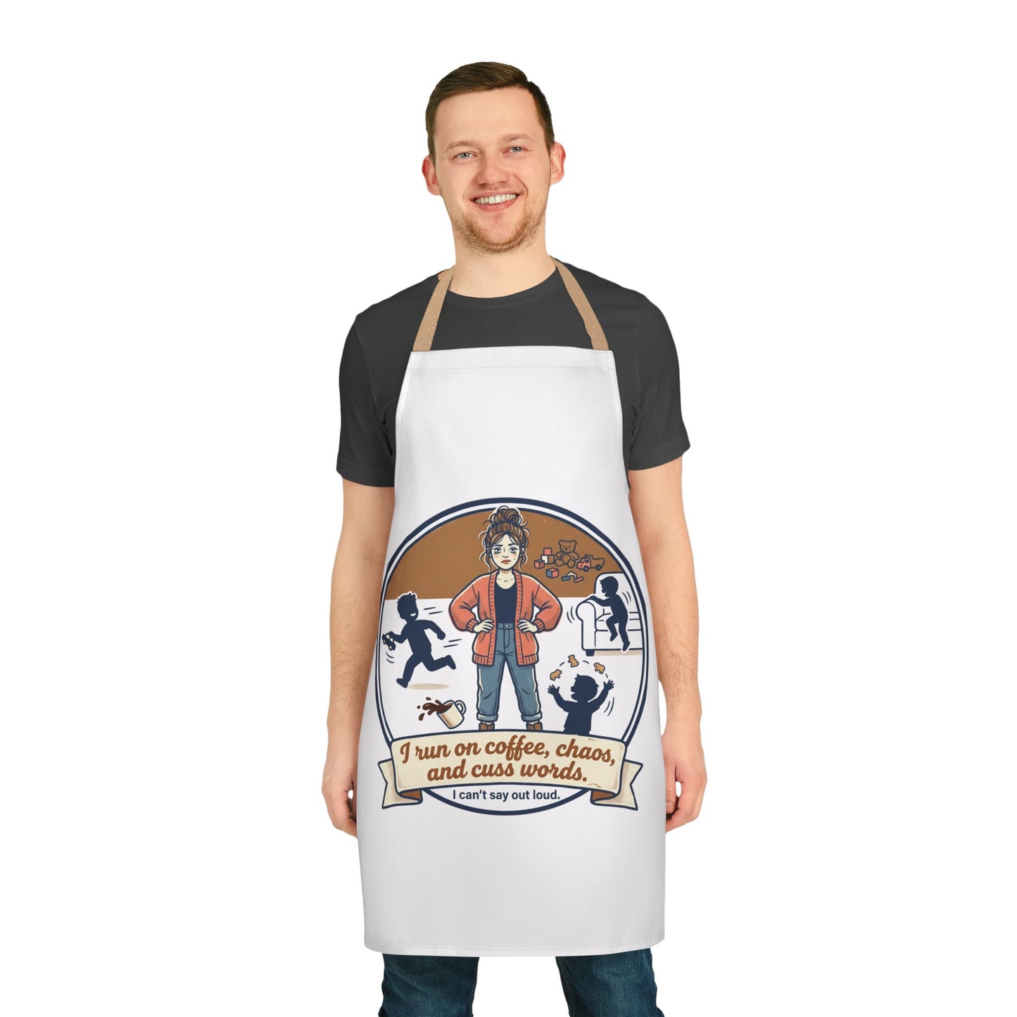Chef Apron — "I Run on Coffee, Chaos and Cuss Words" Funny Mom/Parent Cooking Apron