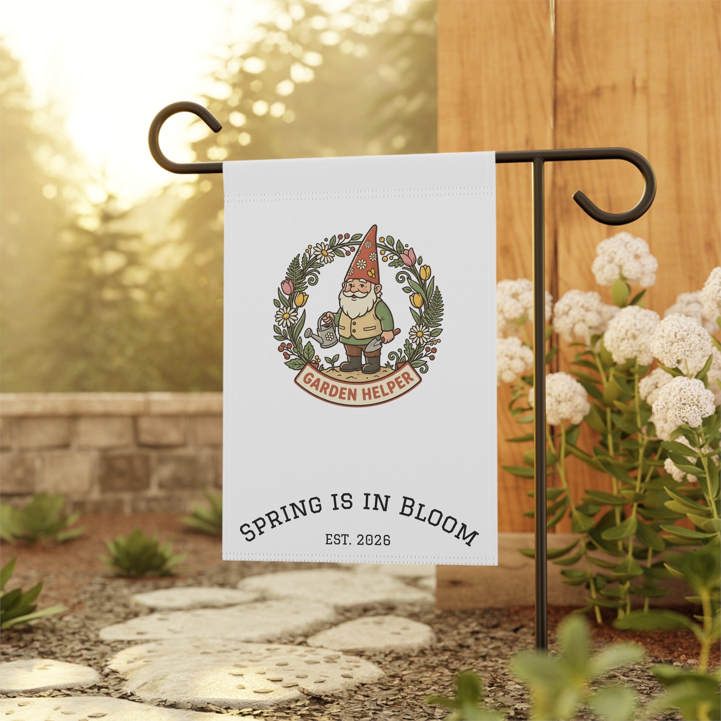 Garden Helper Gnome Garden Flag | Spring Is In Bloom Banner