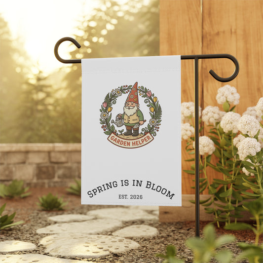 Garden Helper Gnome Garden Flag | Spring Is In Bloom Banner