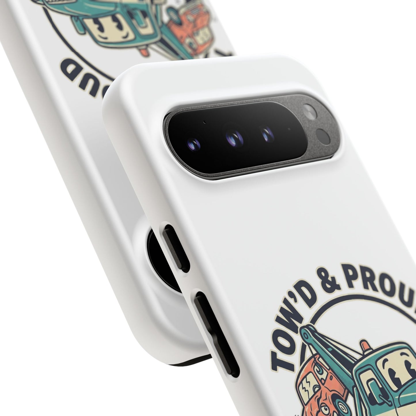 Fast Shipping 3-5 business days in the US. Tow'd & Proud tow truck phone case | humorous tow truck design