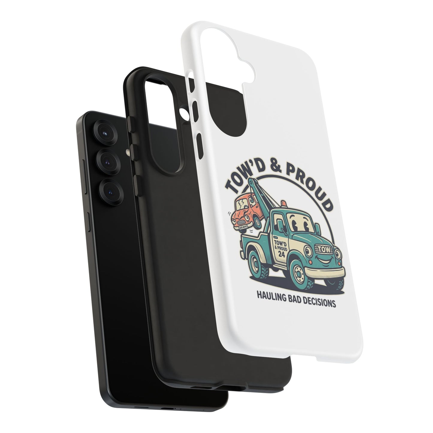 Fast Shipping 3-5 business days in the US. Tow'd & Proud tow truck phone case | humorous tow truck design