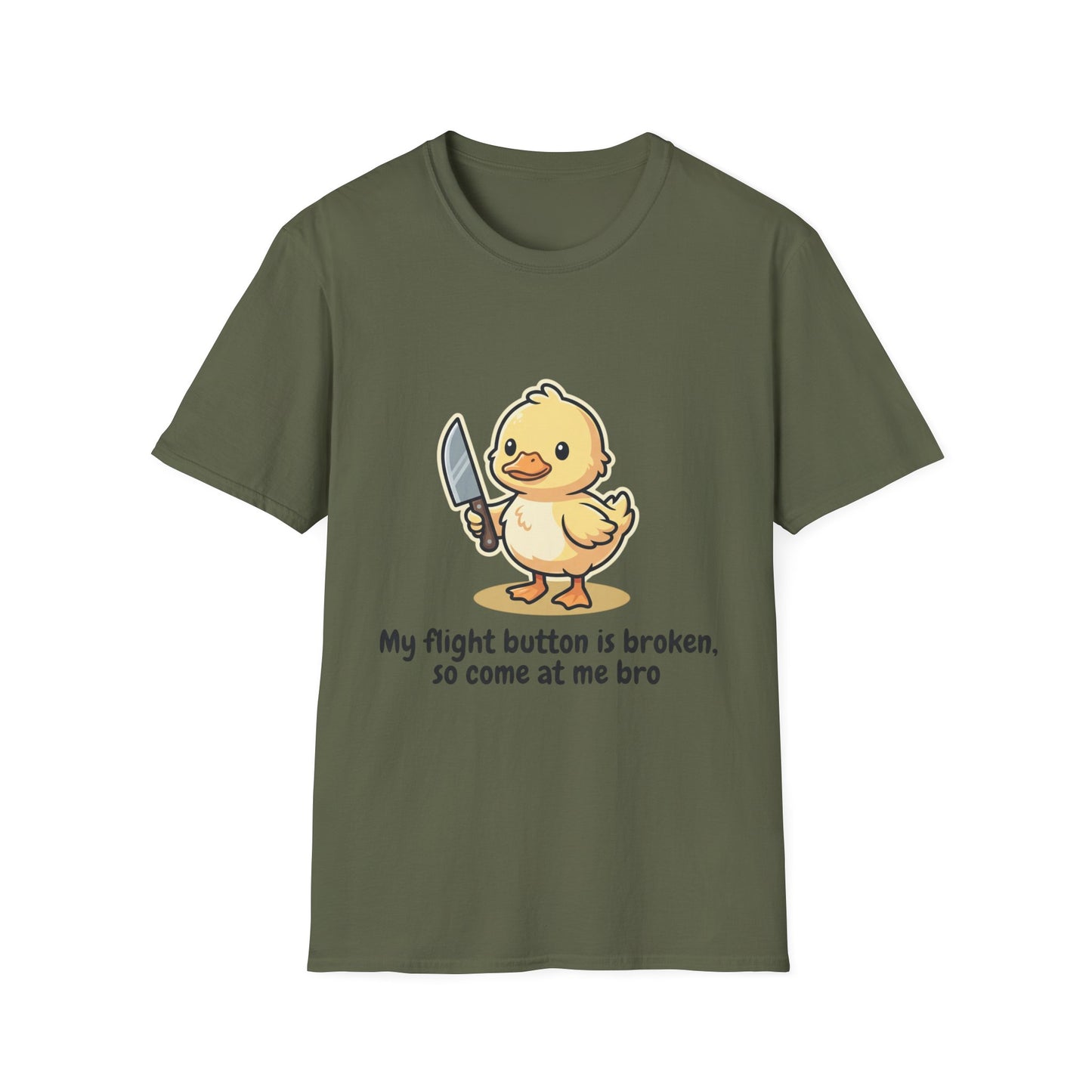 T-Shirt — Cute Angry Chick with Knife "My Flight Button Is Broken So Come At Me Bro"