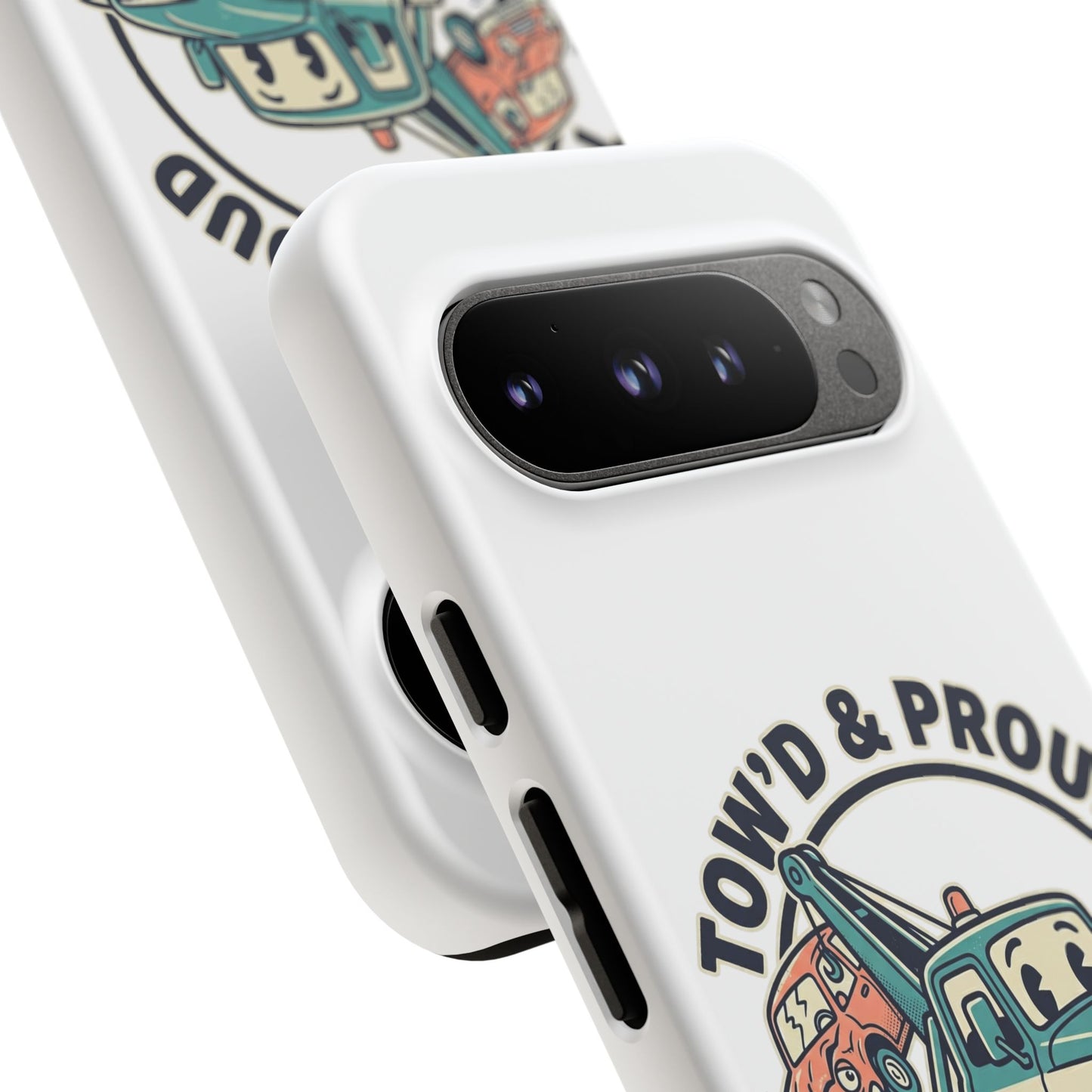 Fast Shipping 3-5 business days in the US. Tow'd & Proud tow truck phone case | humorous tow truck design