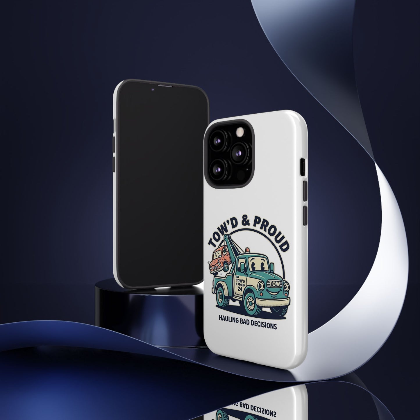 Fast Shipping 3-5 business days in the US. Tow'd & Proud tow truck phone case | humorous tow truck design