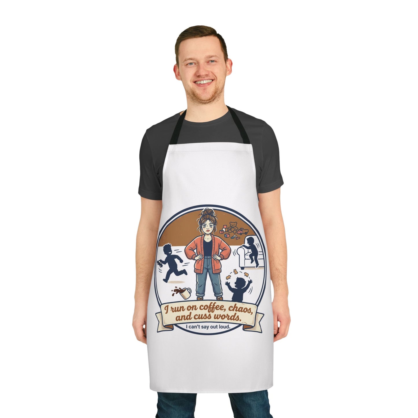 Chef Apron — "I Run on Coffee, Chaos and Cuss Words" Funny Mom/Parent Cooking Apron