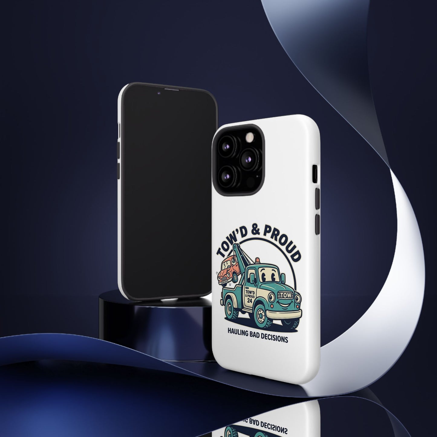 Fast Shipping 3-5 business days in the US. Tow'd & Proud tow truck phone case | humorous tow truck design