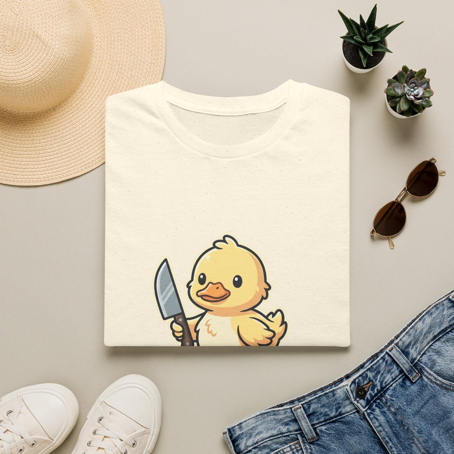 T-Shirt — Cute Angry Chick with Knife "My Flight Button Is Broken So Come At Me Bro"