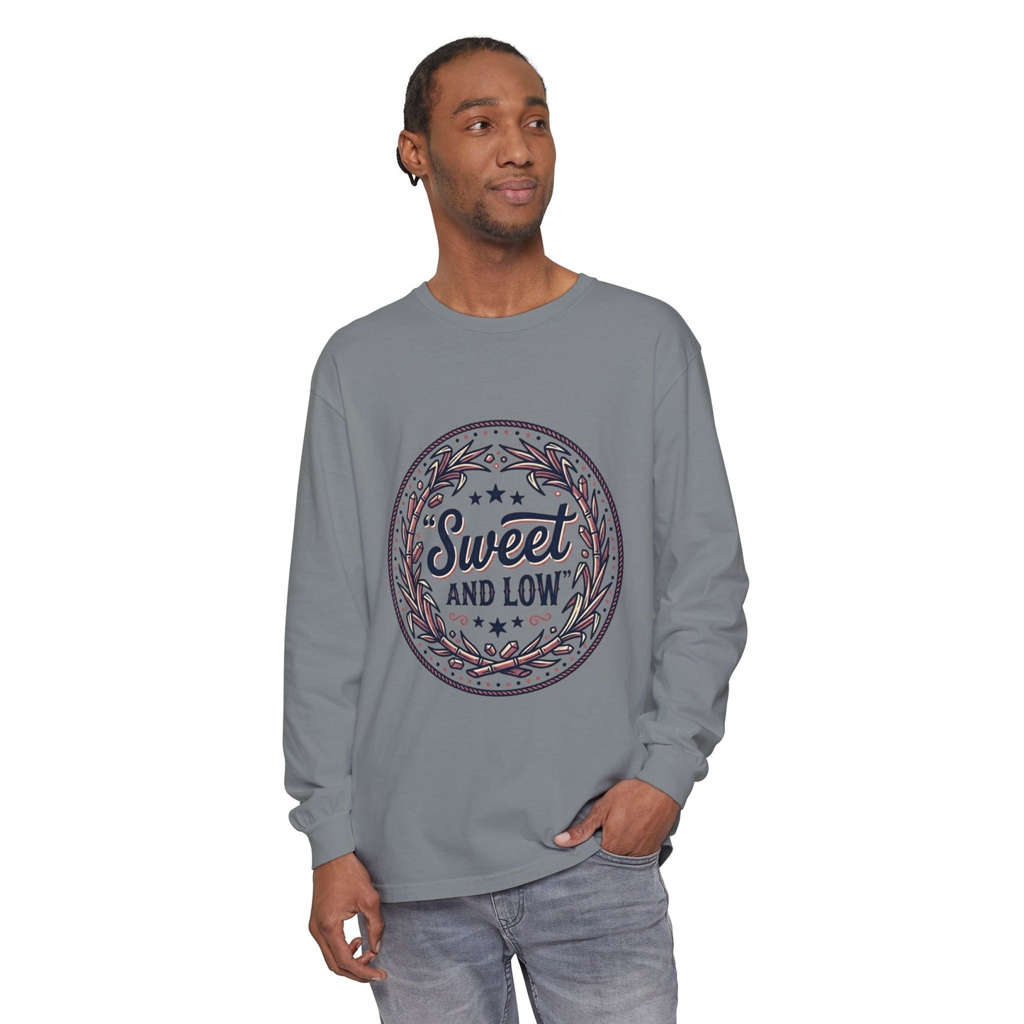 Sweet and Low medallion Long Sleeve T-Shirt | vintage badge typography
