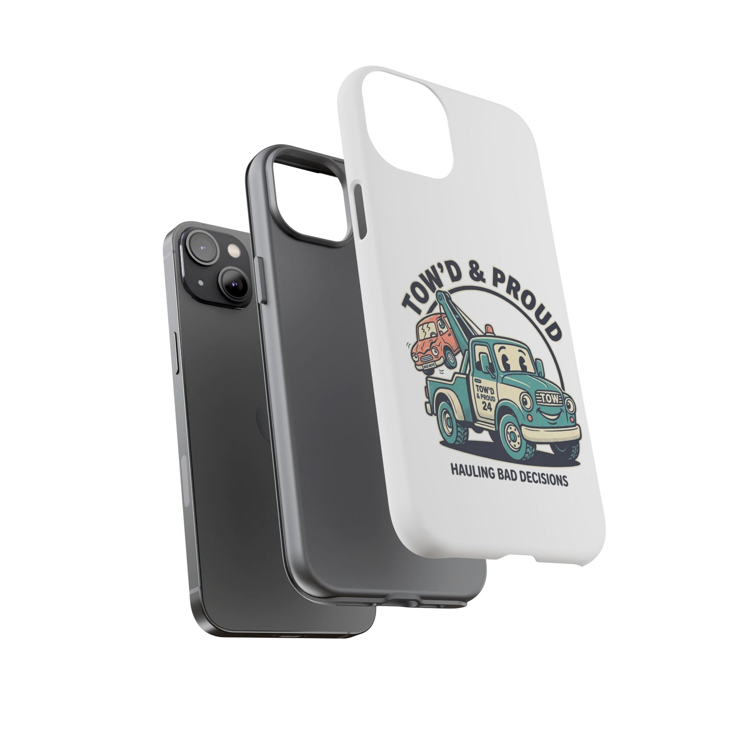 Fast Shipping 3-5 business days in the US. Tow'd & Proud tow truck phone case | humorous tow truck design